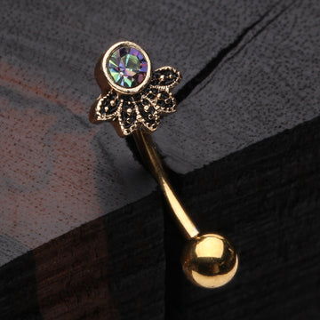 Golden Vintage Floral Vitrail Sparkle Curved Barbell-Vitrail Medium